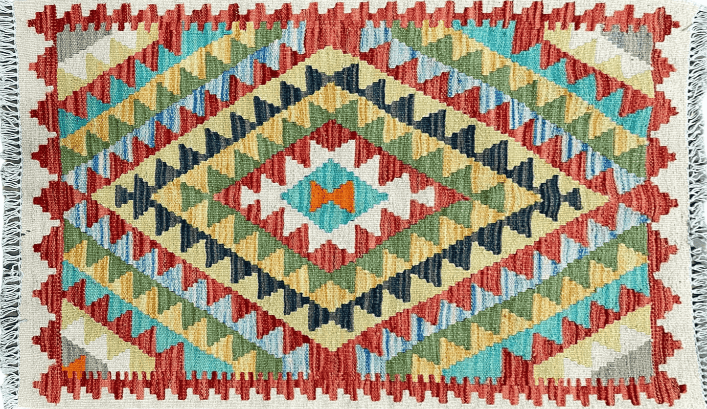 Small Kilim Rug 2x3 Colorful Turkish Kilim Accent Rug New Flatweave Wool Kilim Chobi Kilim Diamond Zigzag Playroom Rug - Nuvé