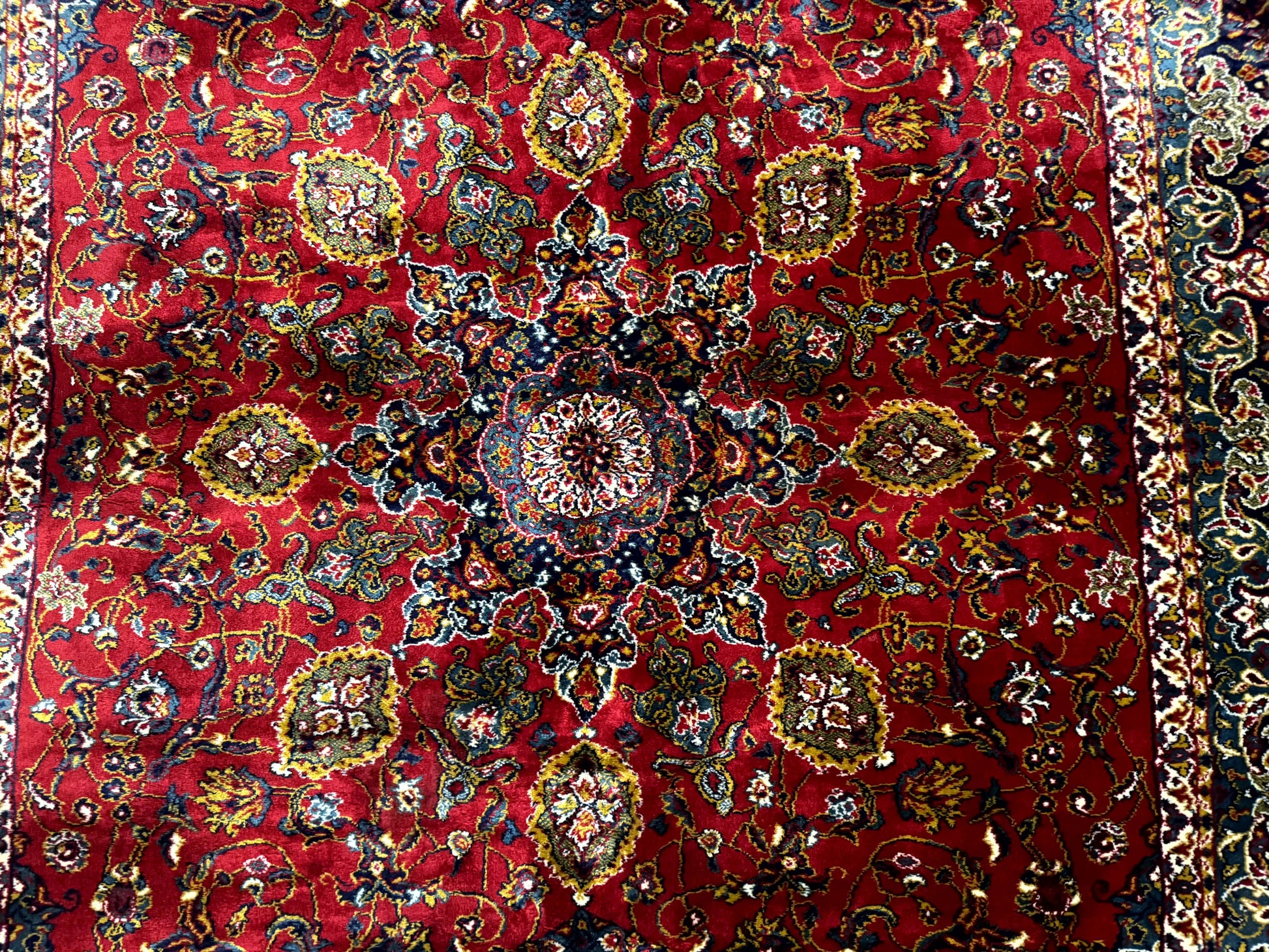 Red Persian Rug 6x9, Medallion Carpet, Ardebil Design, Vintage Belgium Power Loomed Carpet - Nuvé