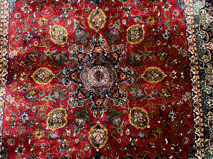 Red Persian Rug 6x9, Medallion Carpet, Ardebil Design, Vintage Belgium Power Loomed Carpet - Nuvé