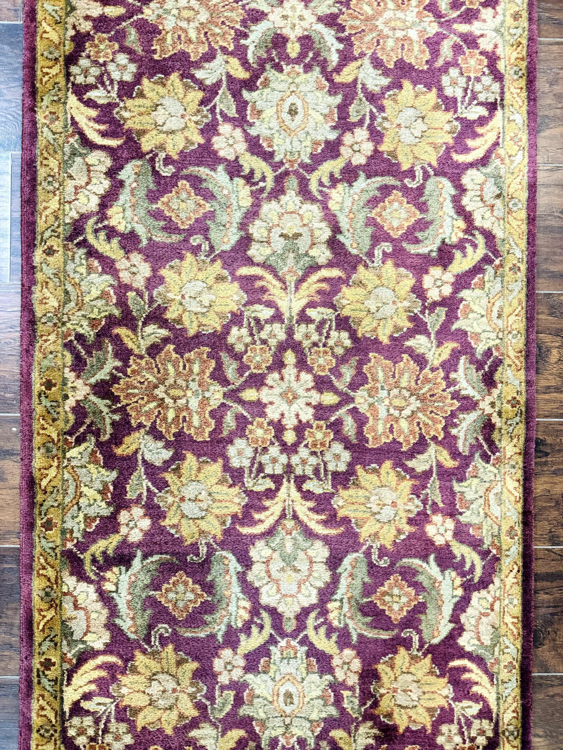 Indian Agra Runner Rug 2.6 x 17.5, Long Runner Rug for Hallway, Floral Handmade - Nuvé