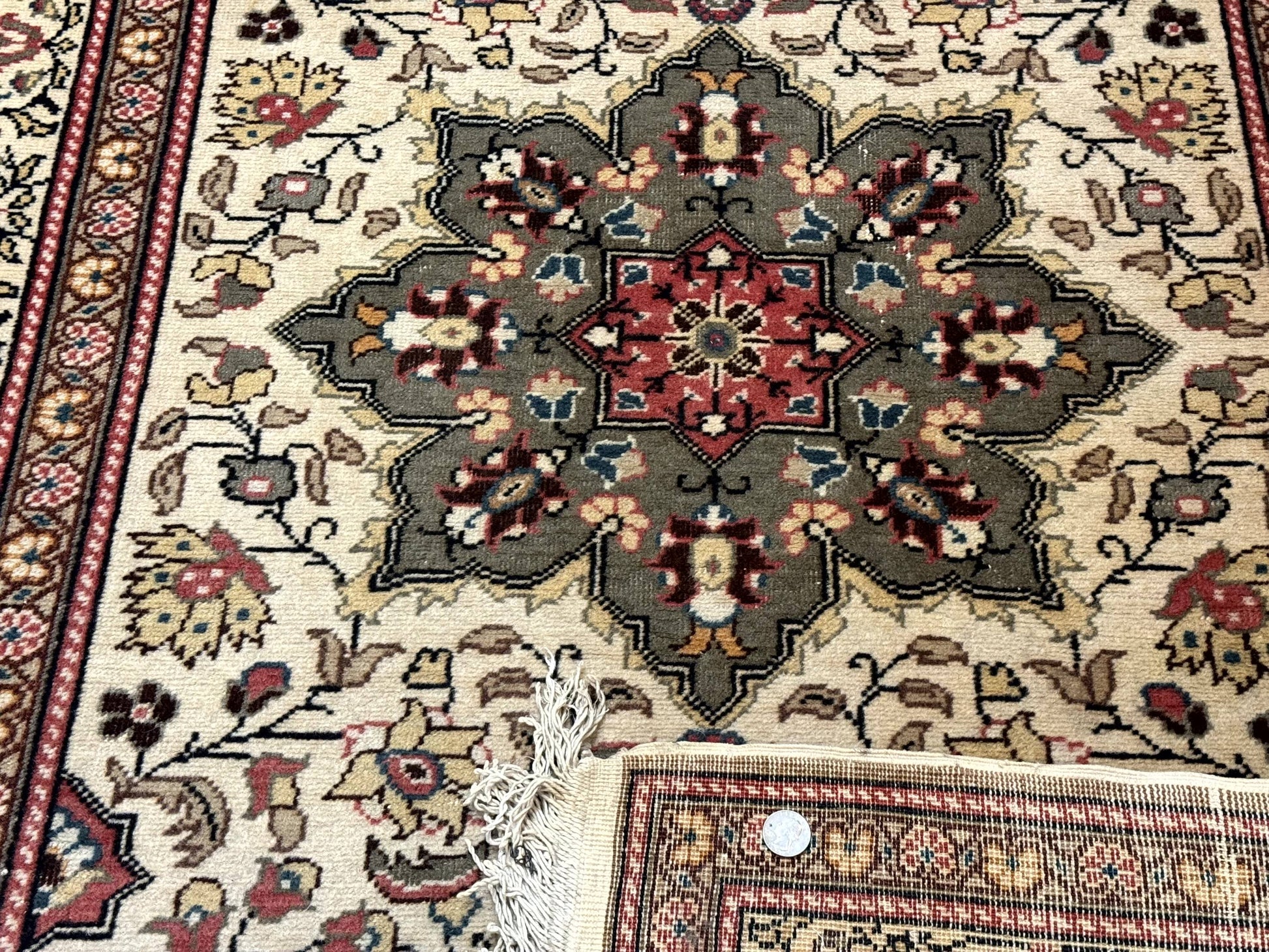 Turkish Sivas Rug 4x6, Floral Medallion, Beige Pink-Red Green, Handmade - Nuvé