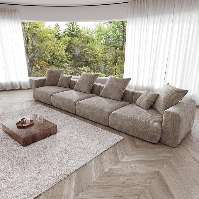 Kanso Corduroy Modular Bouclé Cloud Couch - Brown - 4-Seater Sofa - Nuvé