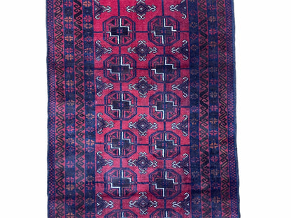 3 X 5 Vintage Handmade Tribal Wool Rug Balouchi Rug Afghan Rug Red Beige Nice - Nuvé