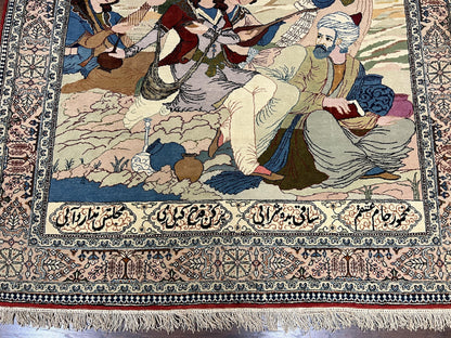 Vintage Persian Qum Pictorial Rug 5x7 - Wool & Silk - Nuvé