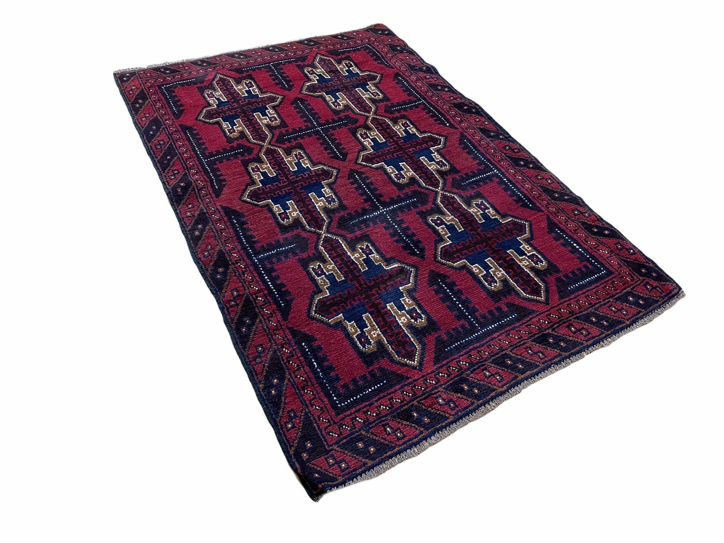 3X5 Vintage Handmade Tribal Wool Rug Balouchi Rug Afghan Rug Red Beige Blue Nice - Nuvé