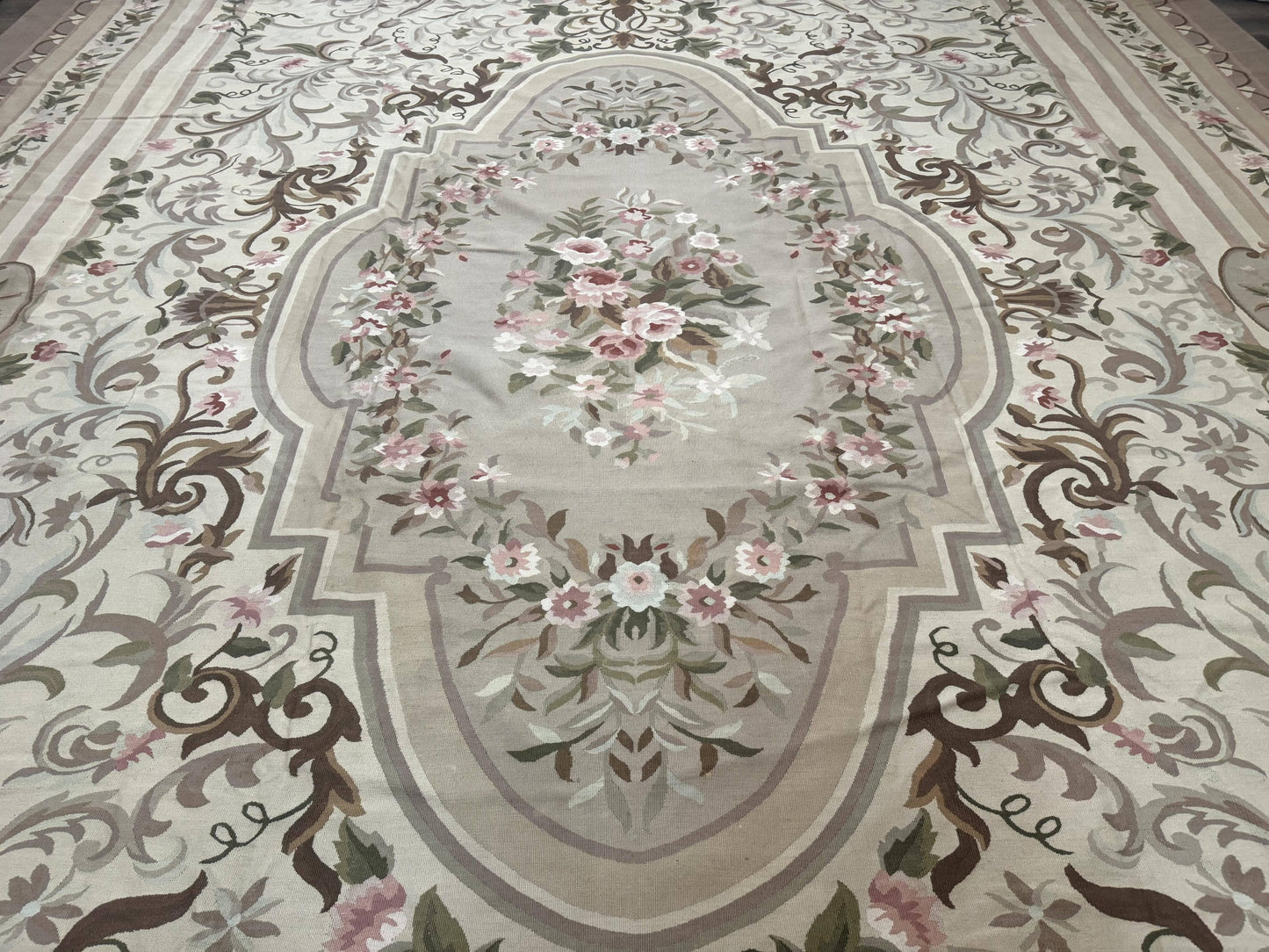 Palace Sized Aubusson Rug 13 x 20, Flatweave Aubusson Weave, Oversized Rug, European French Elegant Design - Nuvé