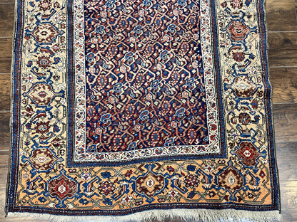 Persian Senneh Rug 4x8, Wool Hand Knotted Antique Kurdish Carpet, Navy Blue Oriental Area Rug, 4 x 8 Rug - Nuvé