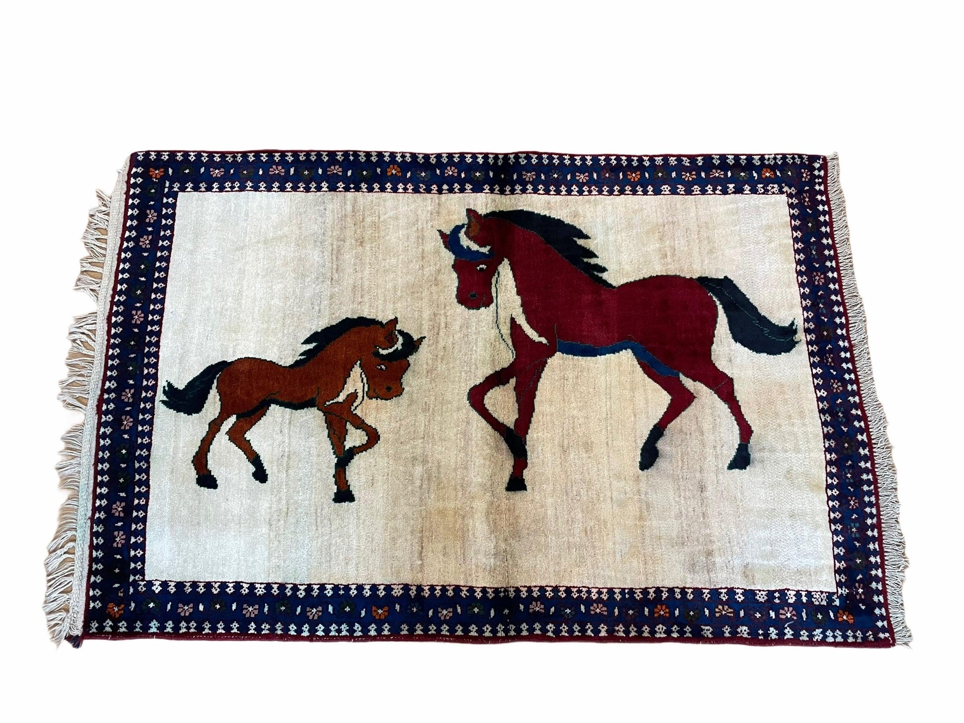 3.5 X 5 Handmade Hand-Knotted Quality Wool Pictorial Brown Horses Animal Rug - Nuvé