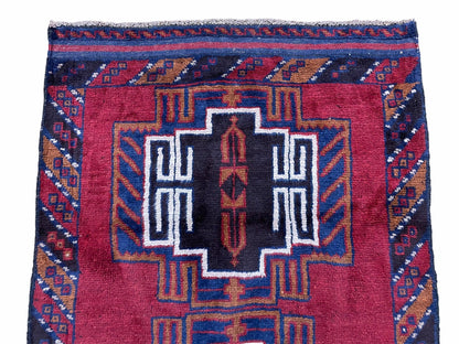 3 X 5 Vintage Handmade Tribal Wool Rug Balouchi Rug Afghan Rug Red Beige Nice - Nuvé