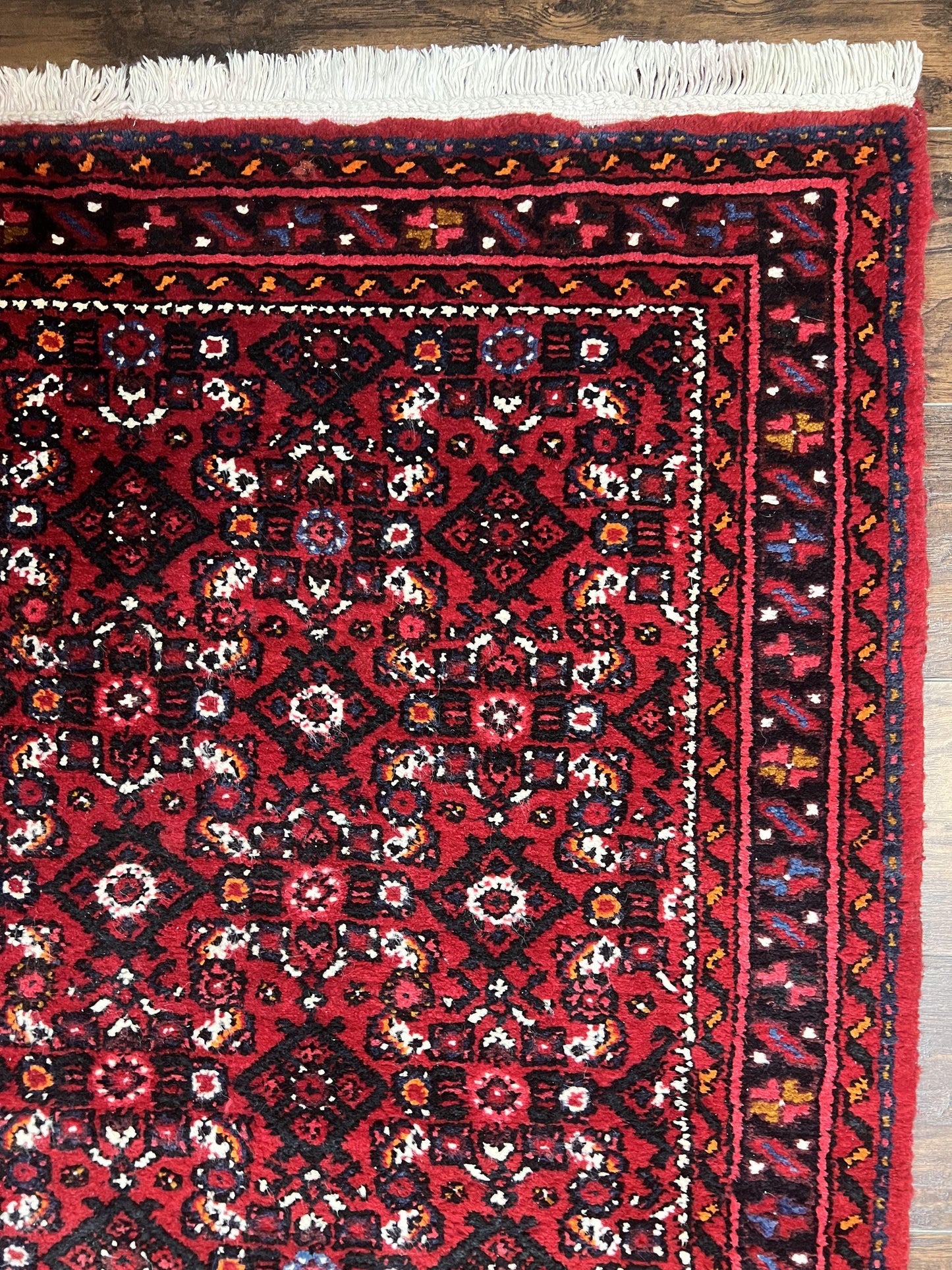 Persian Runner Rug 3 x 16, Wool Handmade Long Antique Hamadan Oriental Rug for Hallway, Red Tribal Rug, Allover Pattern, 3x16 Runner Rug - Nuvé