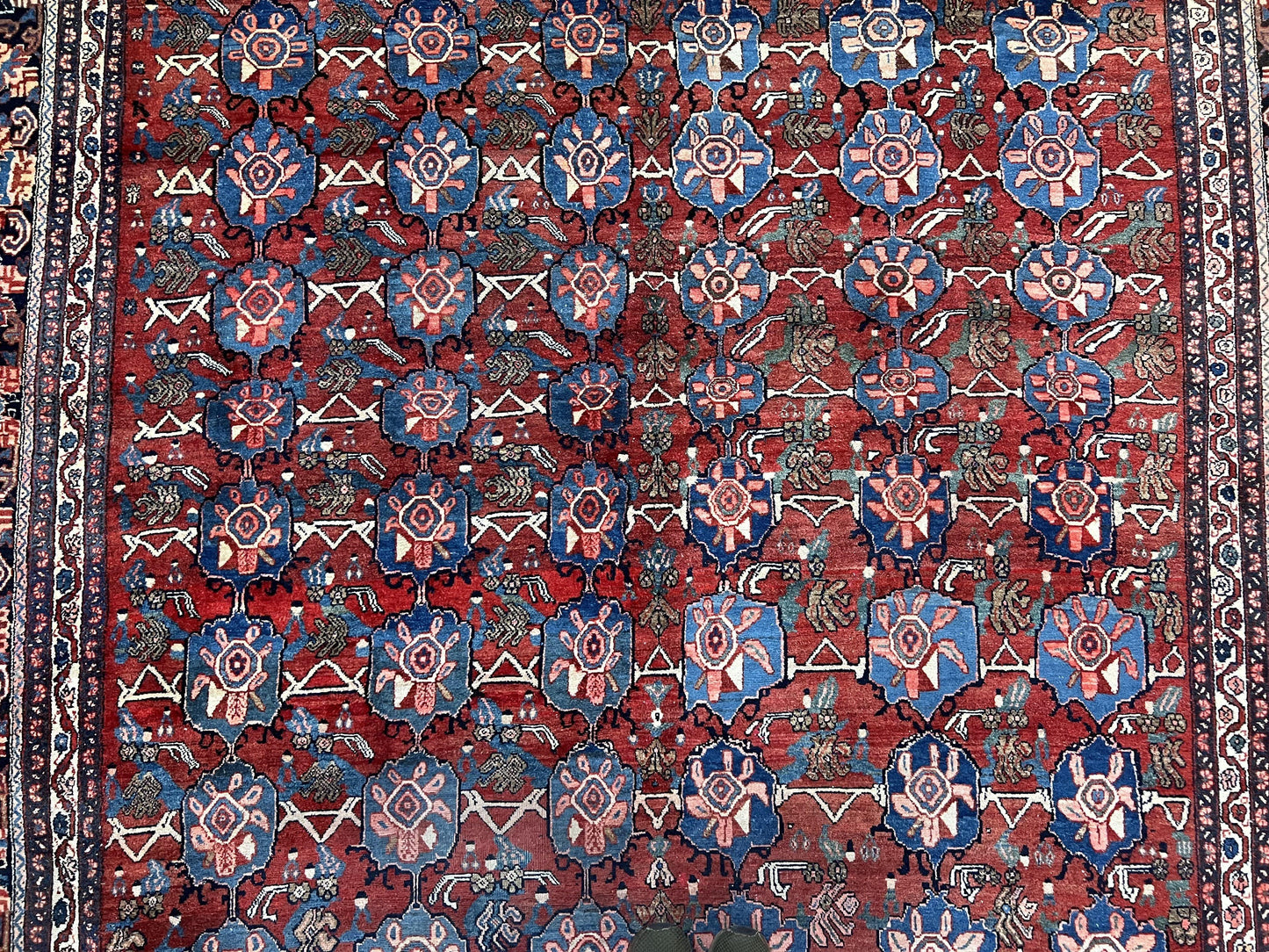 Antique Persian Bijar Rug 9x12 - Allover Motif, Red & Blue - Nuvé
