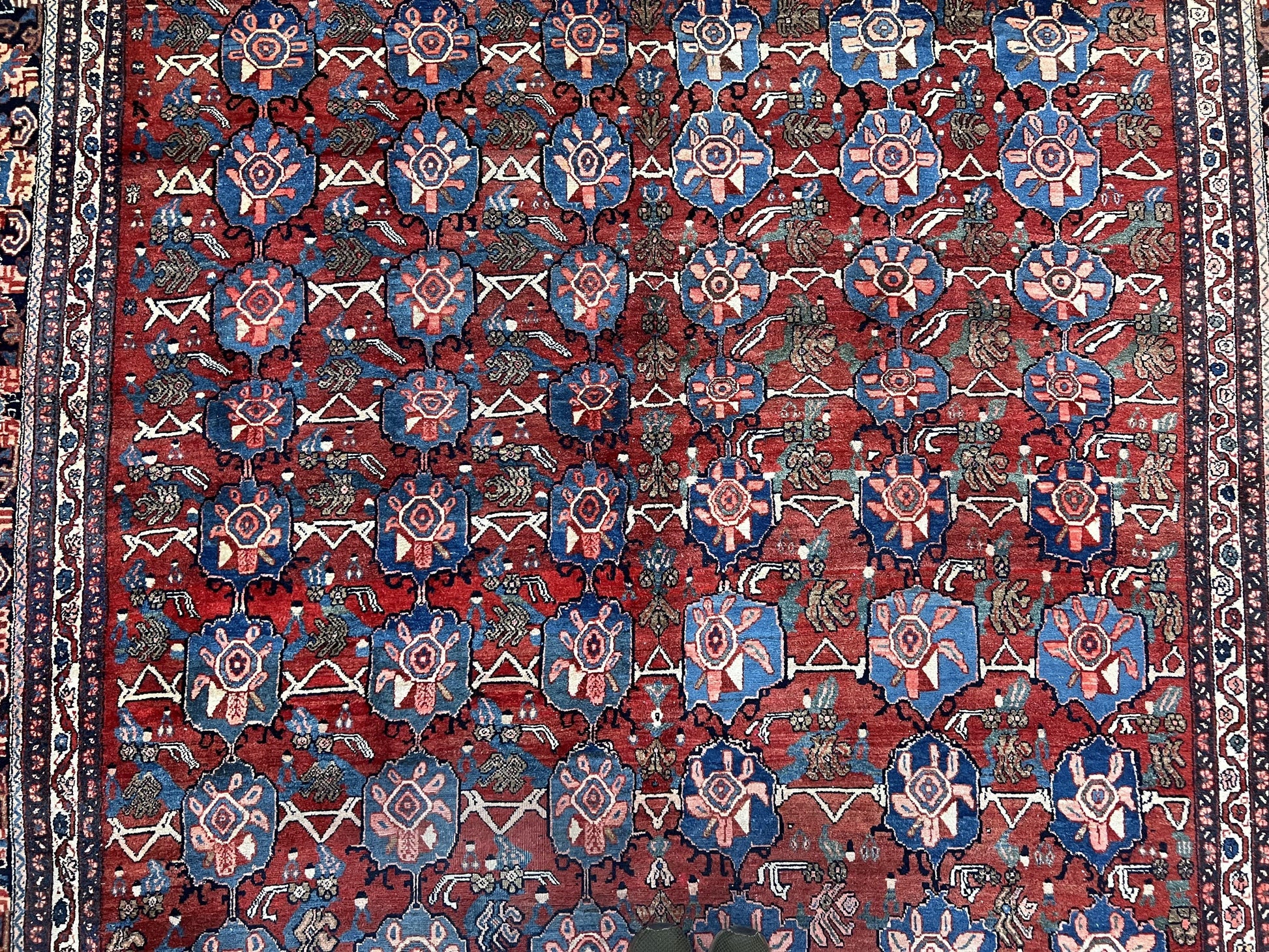 Antique Persian Bijar Rug 9x12 - Allover Motif, Red & Blue - Nuvé