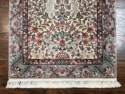 Sino Persian Runner Rug 2.7 x 10, Floral Kirman Lavar Carpet for Hallway, Cream, Handmade Wool Vintage Rug - Nuvé