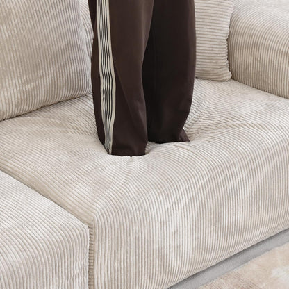 Kanso Corduroy Modular Bouclé Cloud Couch - Beige - 4-Seater Sectional Sofa with Ottoman - Nuvé
