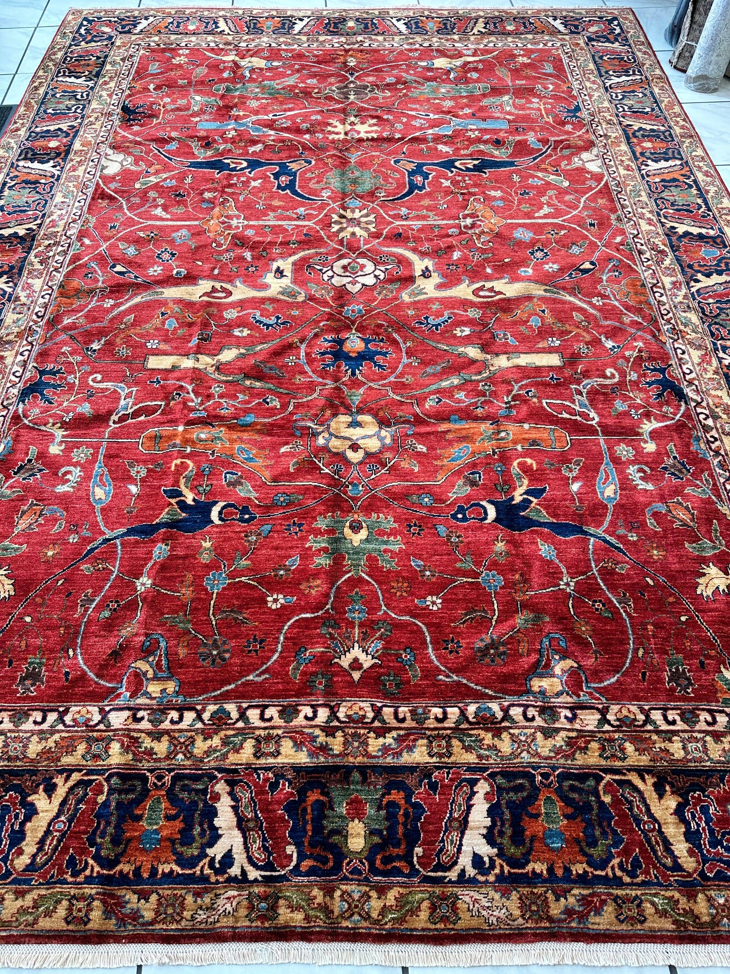 Hand-Knotted Afghani Bidjar Wool Rug – 9’x12’6” – Intricate Geometric & Floral Motifs - Nuvé