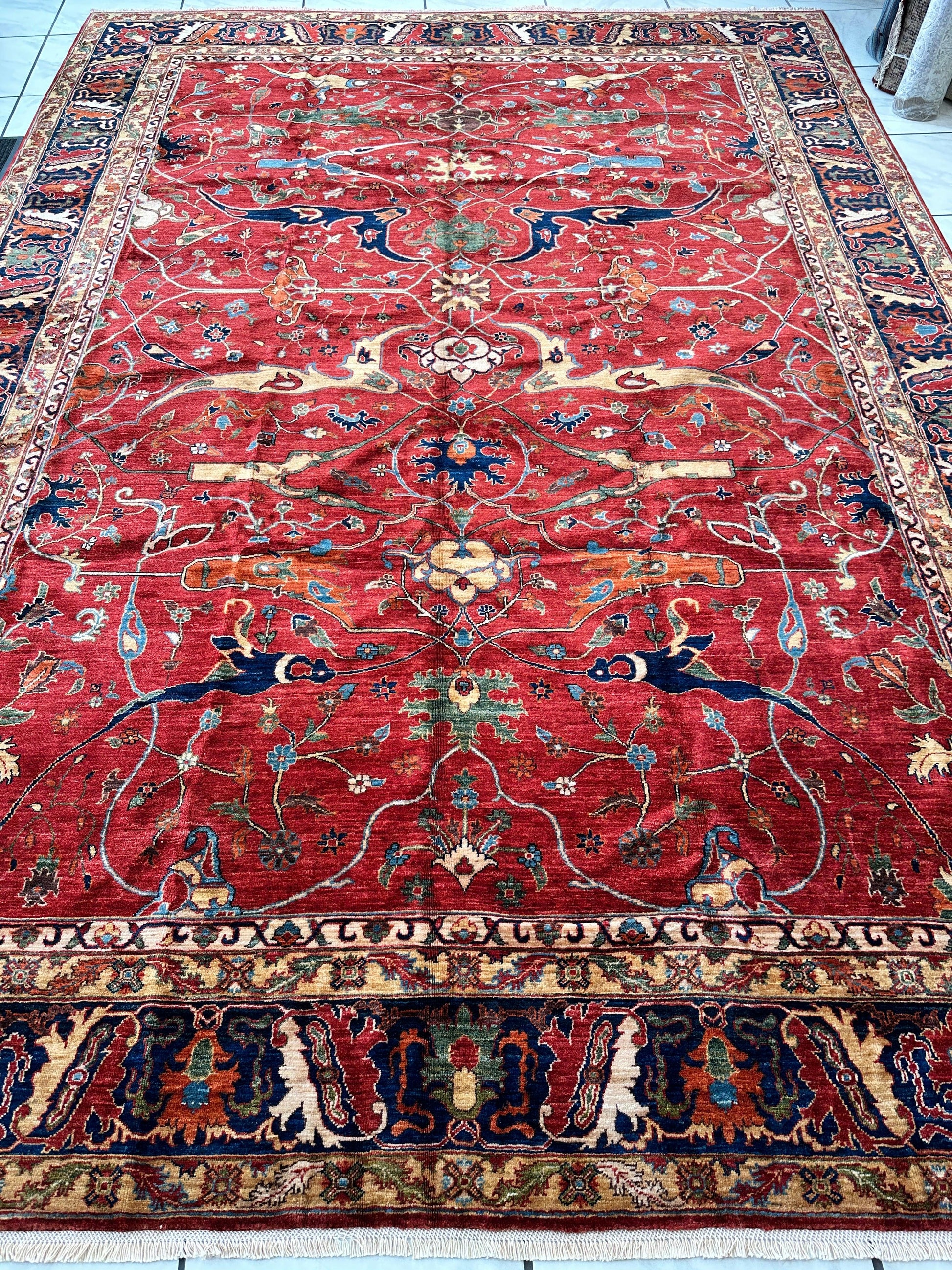 Hand-Knotted Afghani Bidjar Wool Rug – 9’x12’6” – Intricate Geometric & Floral Motifs - Nuvé