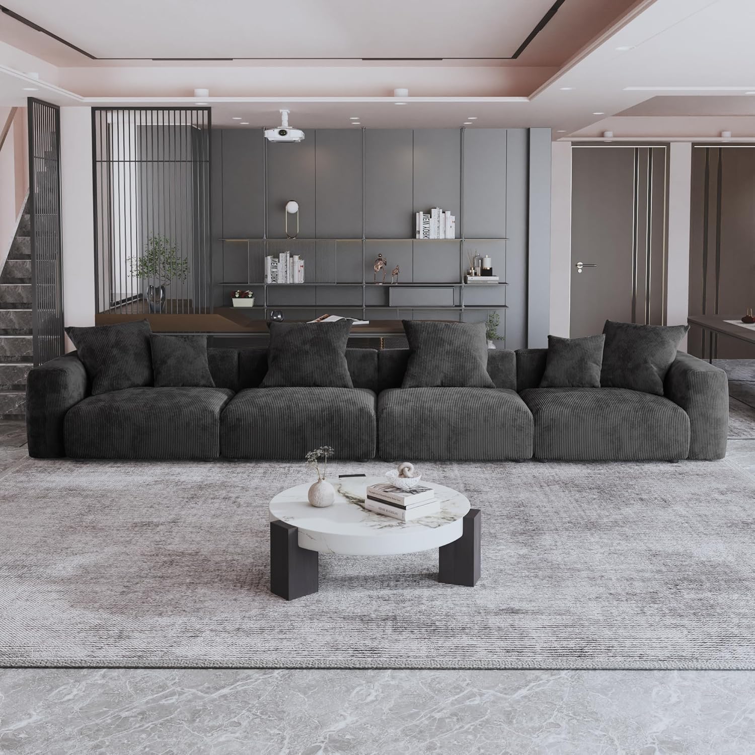 Kanso Corduroy Modular Bouclé Cloud Couch - Black - 4-Seater Sofa - Nuvé