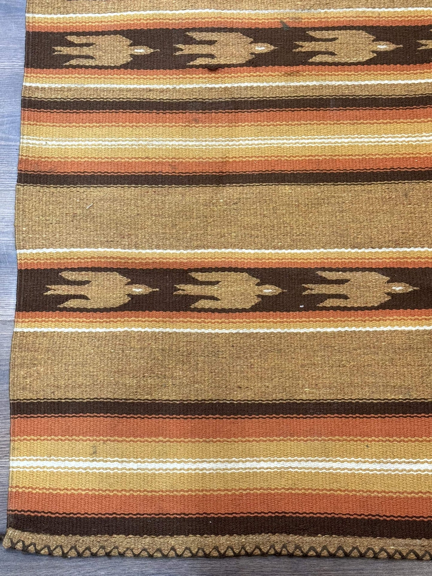 South American Rug Blanket 2.7 x 5.6, Wool, Handmade, Navajo Design, Orange Brown - Nuvé
