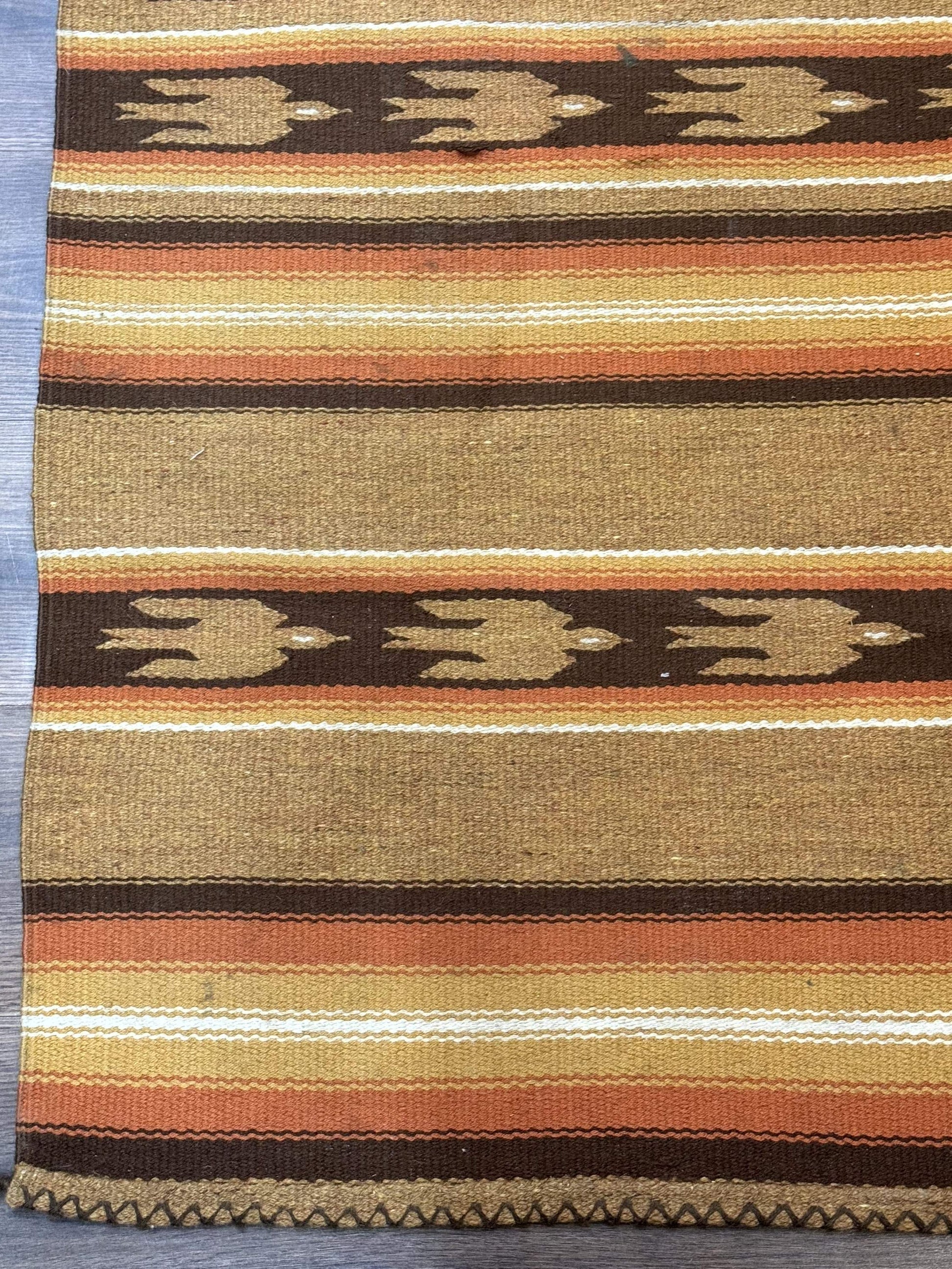 South American Rug Blanket 2.7 x 5.6, Wool, Handmade, Navajo Design, Orange Brown - Nuvé
