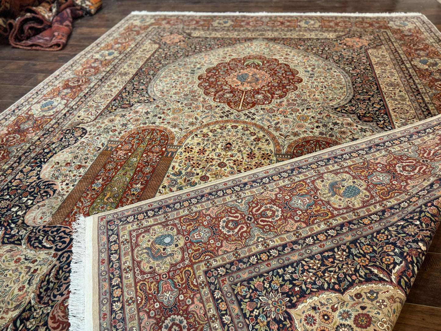 Wonderful Pak Persian Rug 9x12, Very Fine 260 KPSI, Floral Peacocks, Handmade Vintage Wool Rug - Nuvé