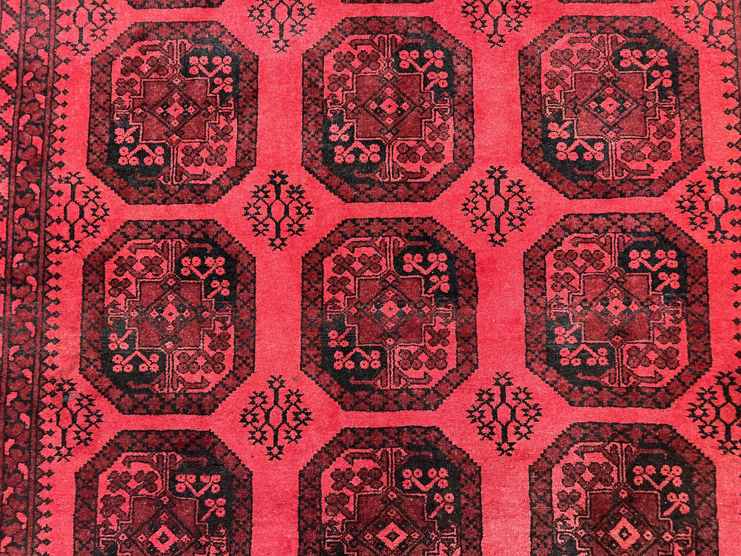 Afghan Turkoman Rug 7x10, Vintage Yamud Beshir Bokhara Carpet, Red and Black Bukhara Hand-Knotted Oriental Wool Handmade Rug, Elephant Foot - Nuvé