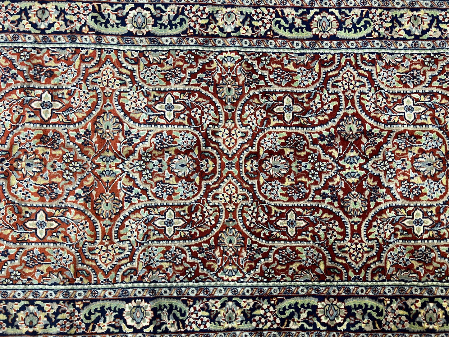 Indo Persian Rug 4x7, Allover Floral Oriental Carpet, Red and Navy Blue, Hand Knotted Indian Kashmiri Traditional Vintage Area Rug 4 x 7 ft - Nuvé