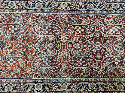 Indo Persian Rug 4x7, Allover Floral Oriental Carpet, Red and Navy Blue, Hand Knotted Indian Kashmiri Traditional Vintage Area Rug 4 x 7 ft - Nuvé
