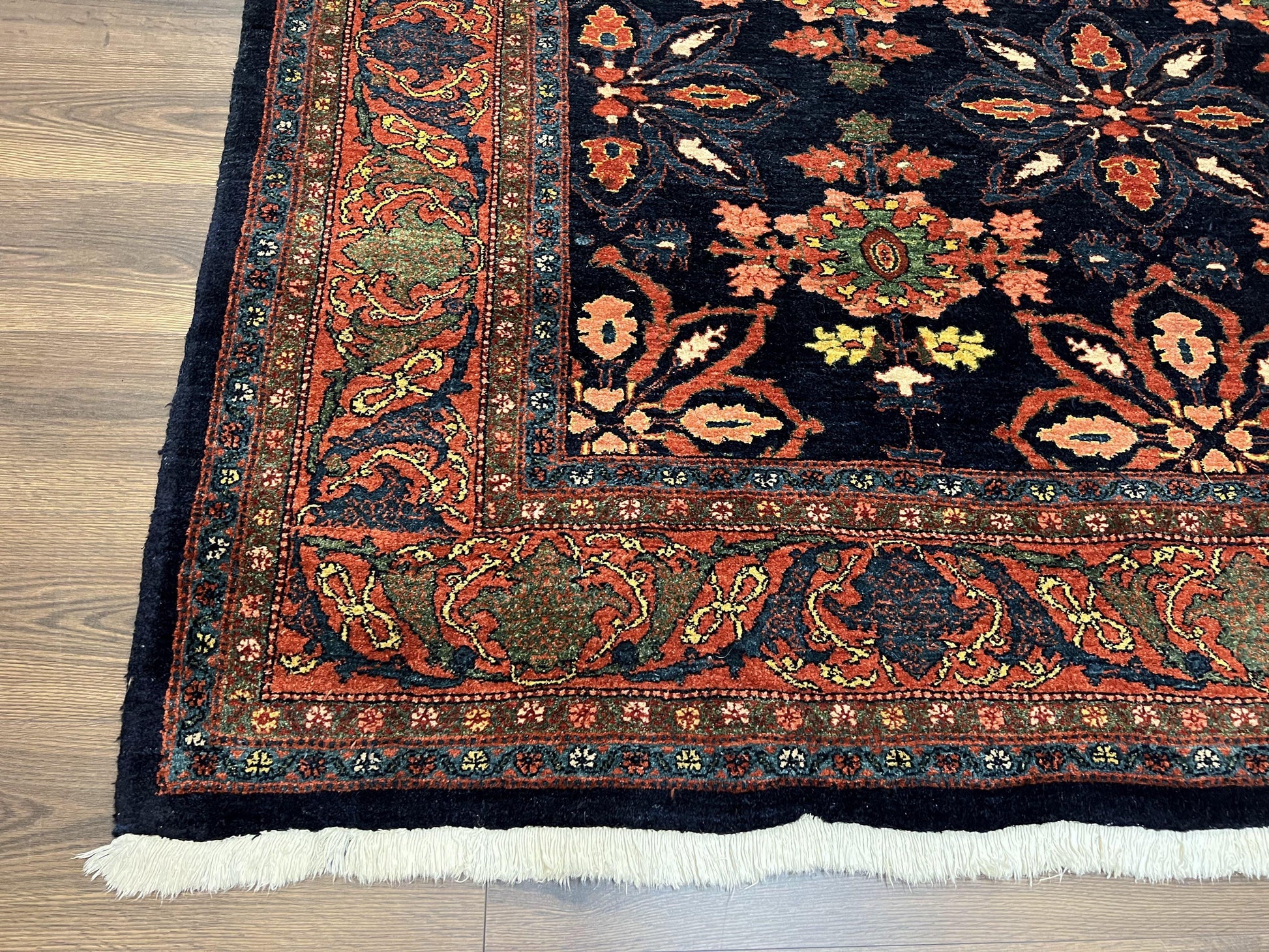 Wonderful Persian Rug 7x10, Navy Blue and Red, Allover Floral Pattern, Bidjar Carpet, Authentic Oriental Rug 7 x 10, Wool Hand Knotted Rug - Nuvé