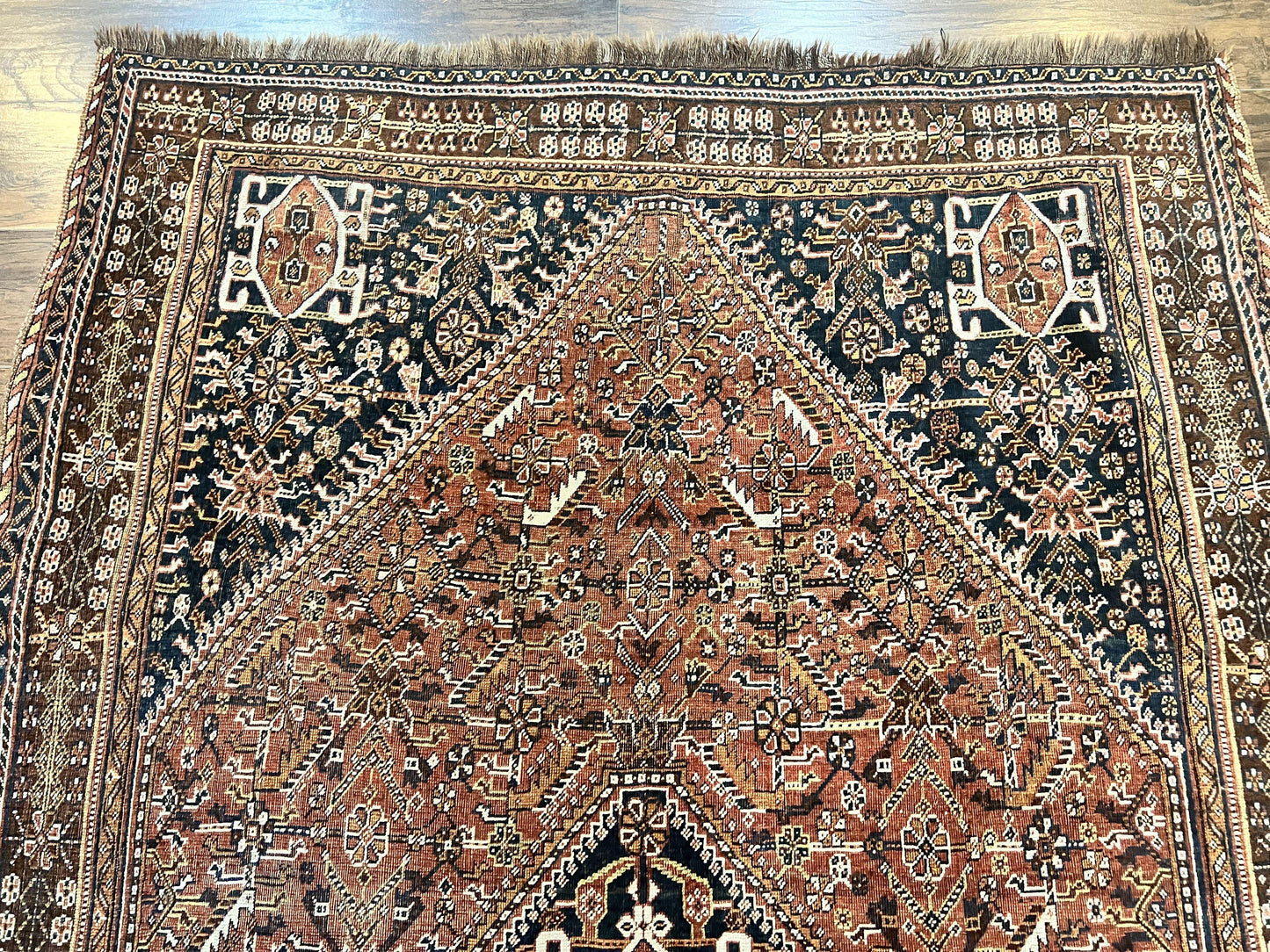 Antique Persian Shiraz Tribal Rug 6x8, Geometric Rug, Wool Handmade Hand Knotted Carpet, Red Blue - Nuvé
