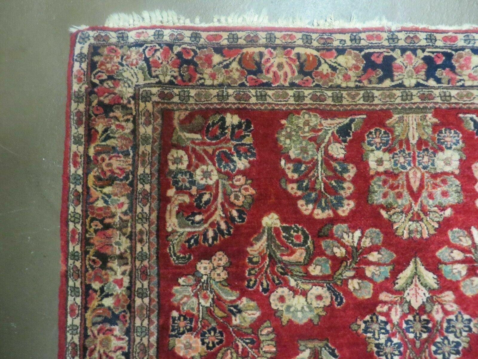 Red Persian Sarouk Rug 3x5, Antique Persian Carpet 1920s, Hand Knotted, Floral, Wool, Oriental Rug, Handmade Rug - Nuvé