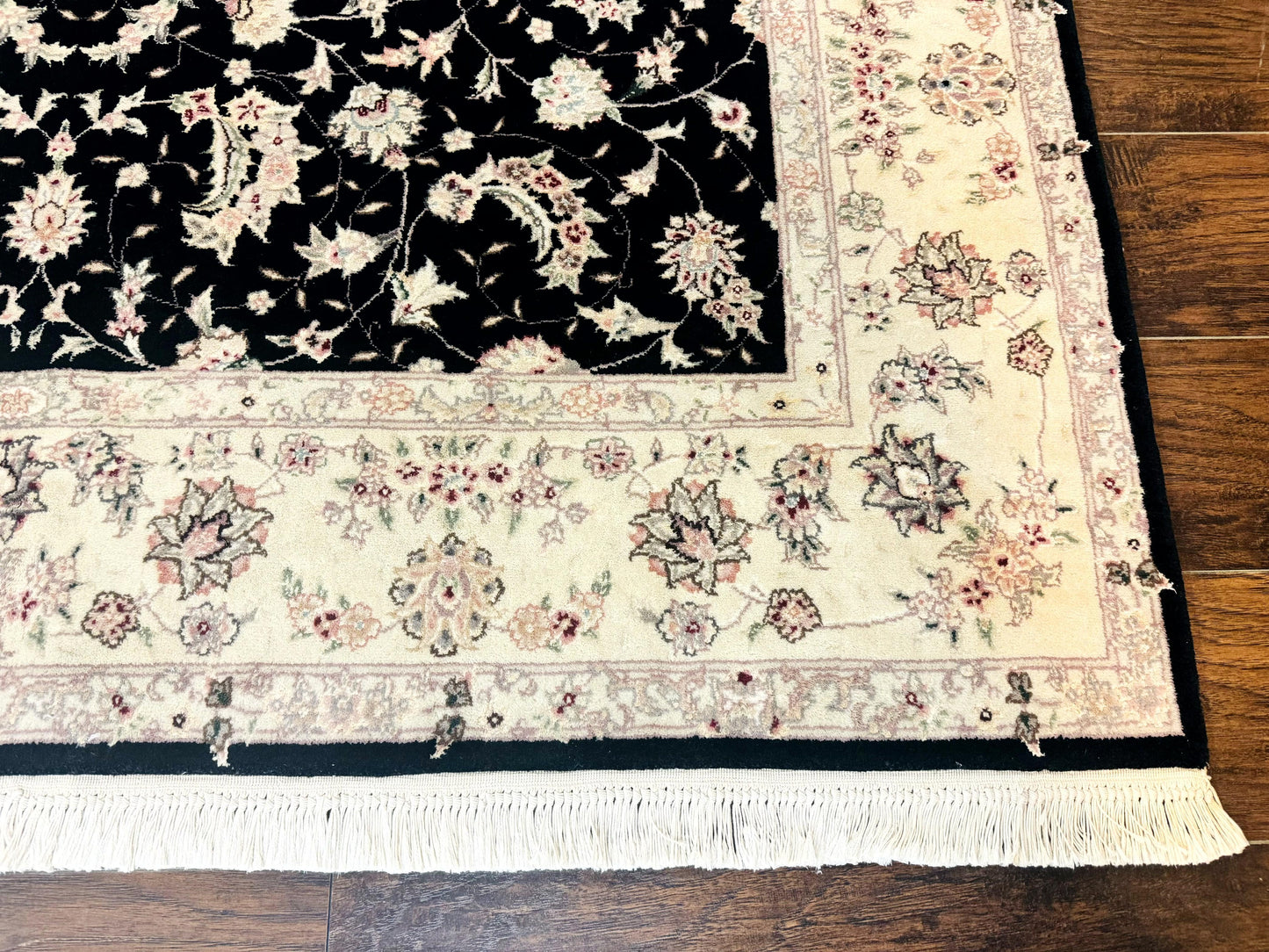 Sino Persian Rug 6x9, Black and Ivory, Wool and Silk Highlights, Handmade - Nuvé