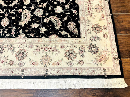 Sino Persian Rug 6x9, Black and Ivory, Wool and Silk Highlights, Handmade - Nuvé