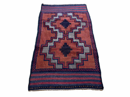 3X5 Vintage Handmade Tribal Wool Rug Balouchi Rug Afghan Rug Red 2' 8" X 4' 8"