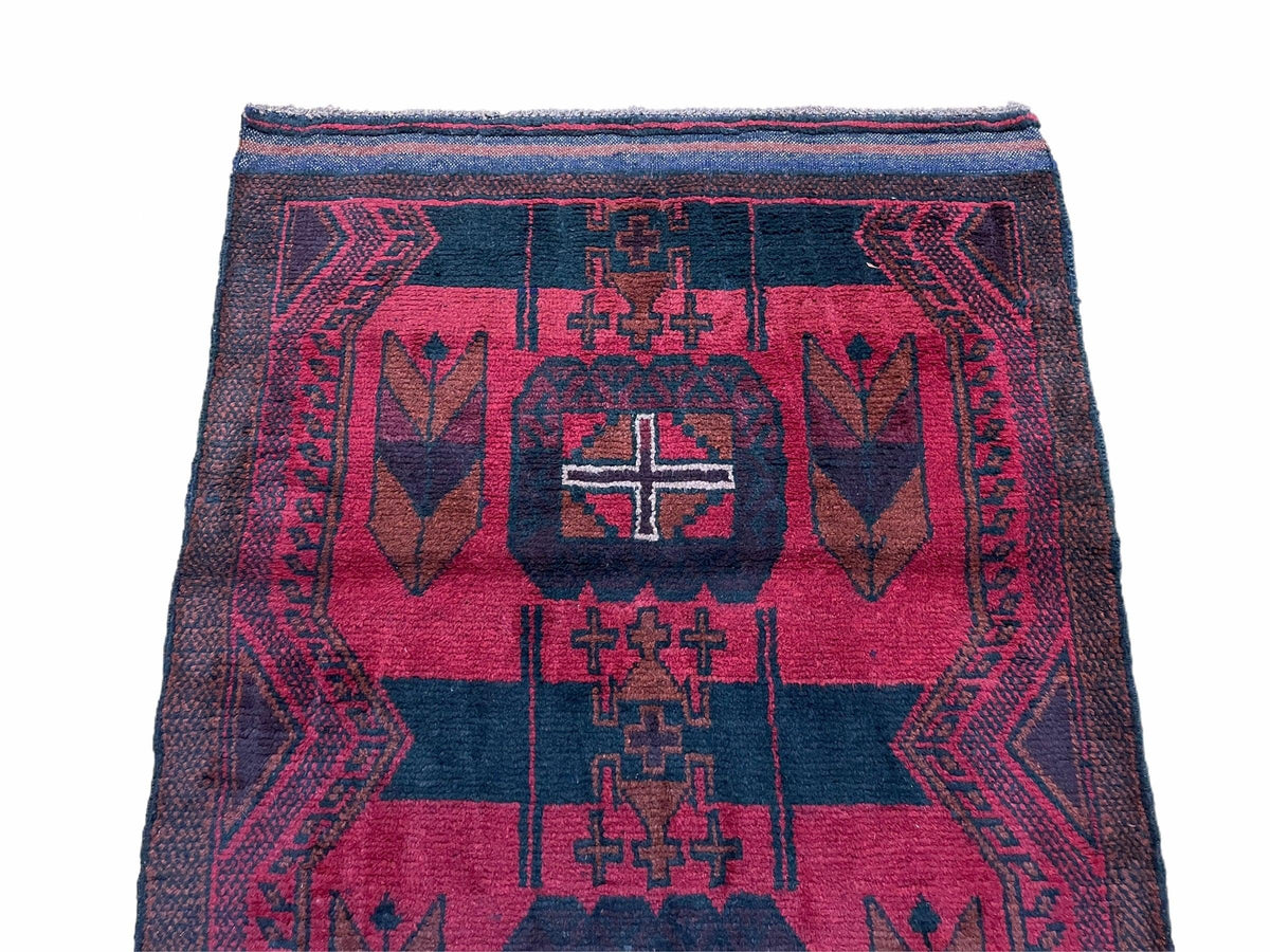 2' 10" X 4'6" Vintage Handmade Tribal Wool Rug Balouchi Rug Afghan Rug Red Black