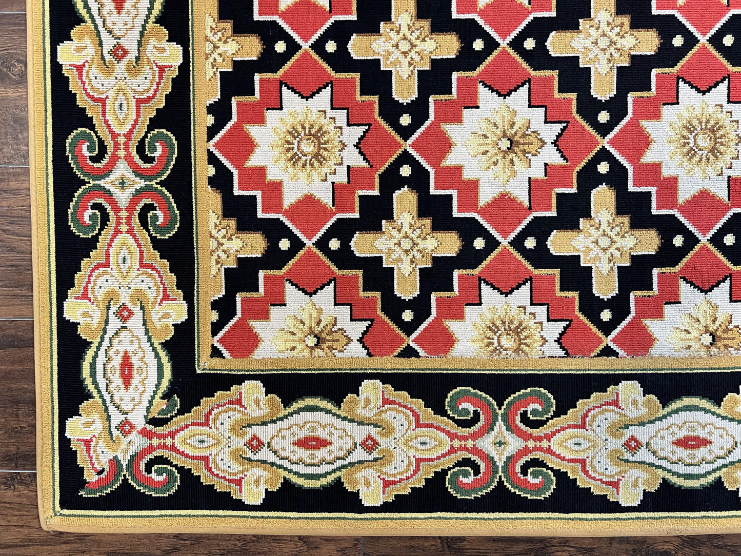 Runner Rug 4x19, Panel Design Rug, Custom Made Stark Runner Carpet, Wool, Vintage 4 x 19 Hallway Rug, European Design, Red Black Ivory Tan - Nuvé