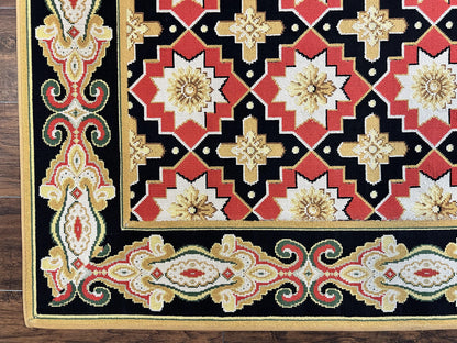 Runner Rug 4x19, Panel Design Rug, Custom Made Stark Runner Carpet, Wool, Vintage 4 x 19 Hallway Rug, European Design, Red Black Ivory Tan - Nuvé