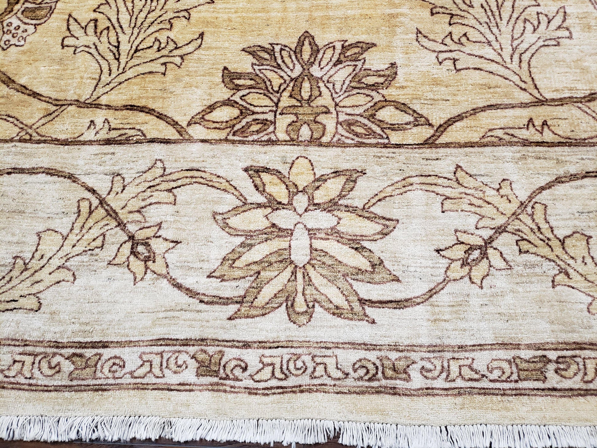 Oversized Peshawar Chobi Oushak Area Rug 11.6 x 12.5, Wool Hand-Knotted Light Gold & Ivory Decorative Pakistani Floral Carpet, 11x12 - 12x13 - Nuvé
