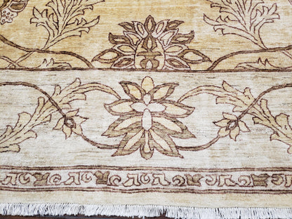 Oversized Peshawar Chobi Oushak Area Rug 11.6 x 12.5, Wool Hand-Knotted Light Gold & Ivory Decorative Pakistani Floral Carpet, 11x12 - 12x13 - Nuvé