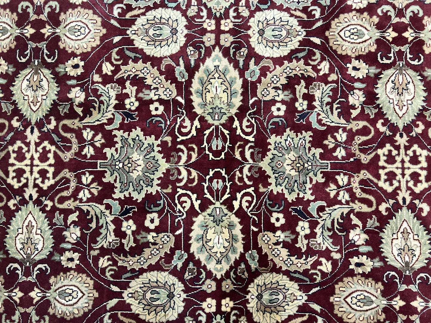 Indo Persian Rug 10x14, Floral Allover, Maroon, Handmade Hand Knotted VIntage Wool Rug, Large Oriental Carpet - Nuvé