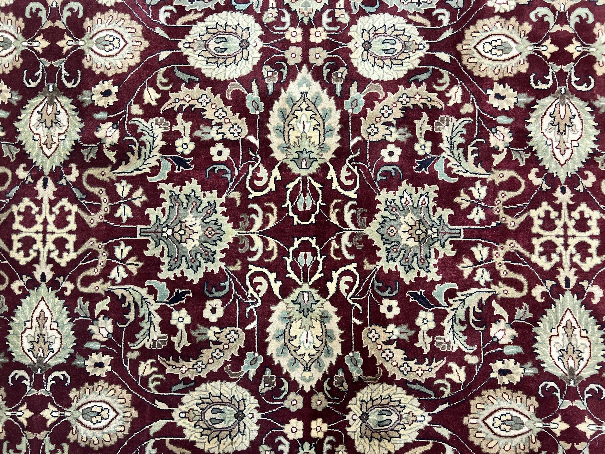 Indo Persian Rug 10x14, Floral Allover, Maroon, Handmade Hand Knotted VIntage Wool Rug, Large Oriental Carpet - Nuvé