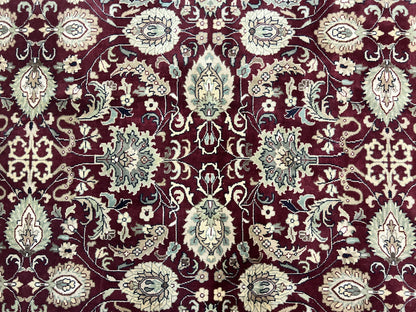 Indo Persian Rug 10x14, Floral Allover, Maroon, Handmade Hand Knotted VIntage Wool Rug, Large Oriental Carpet - Nuvé