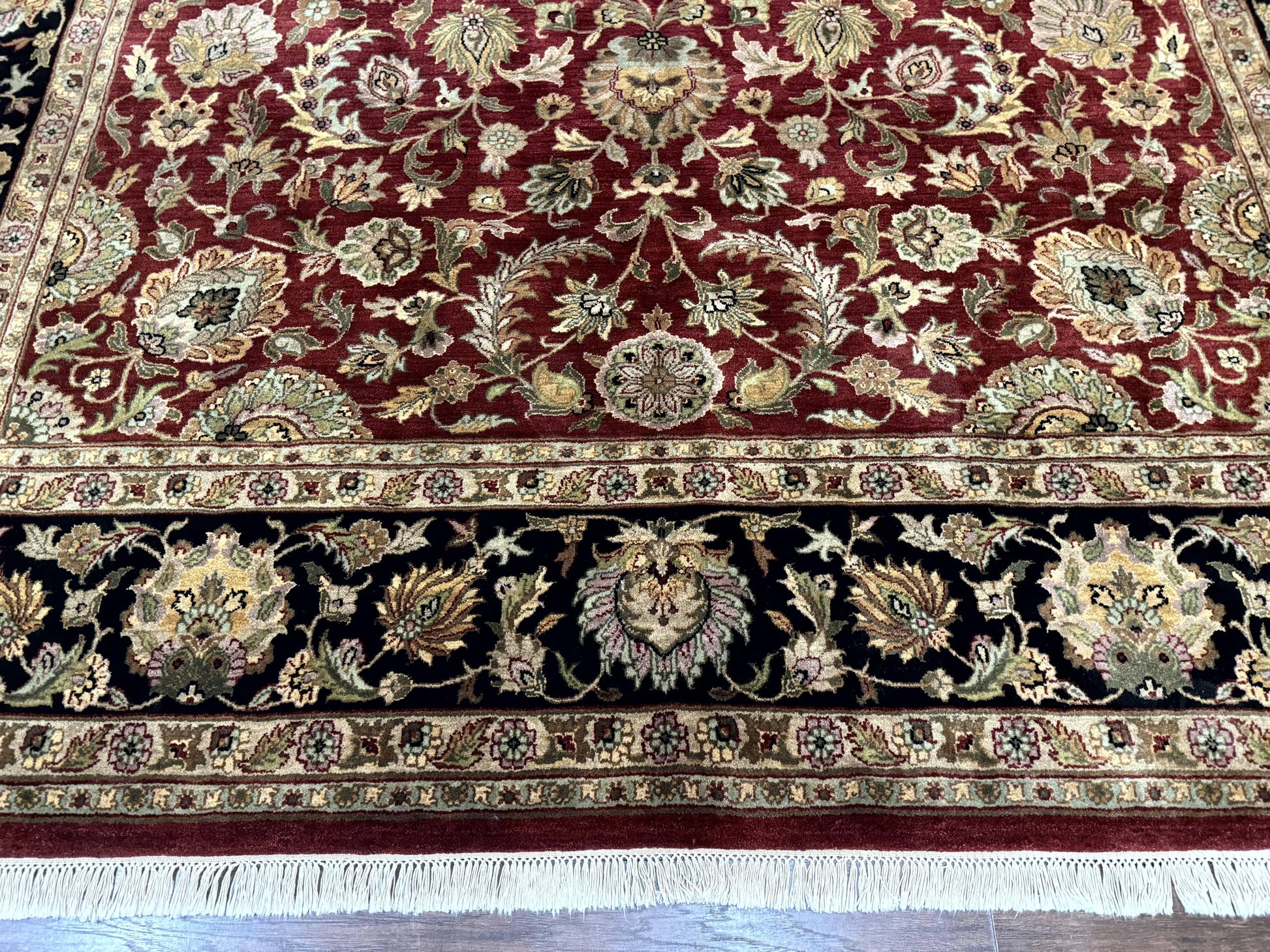 Indian Agra Rug 10x14, Traditional Oriental Carpet, Room Sized Wool Area Rug, Floral, Maroon - Nuvé