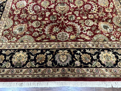 Indian Agra Rug 10x14, Traditional Oriental Carpet, Room Sized Wool Area Rug, Floral, Maroon - Nuvé