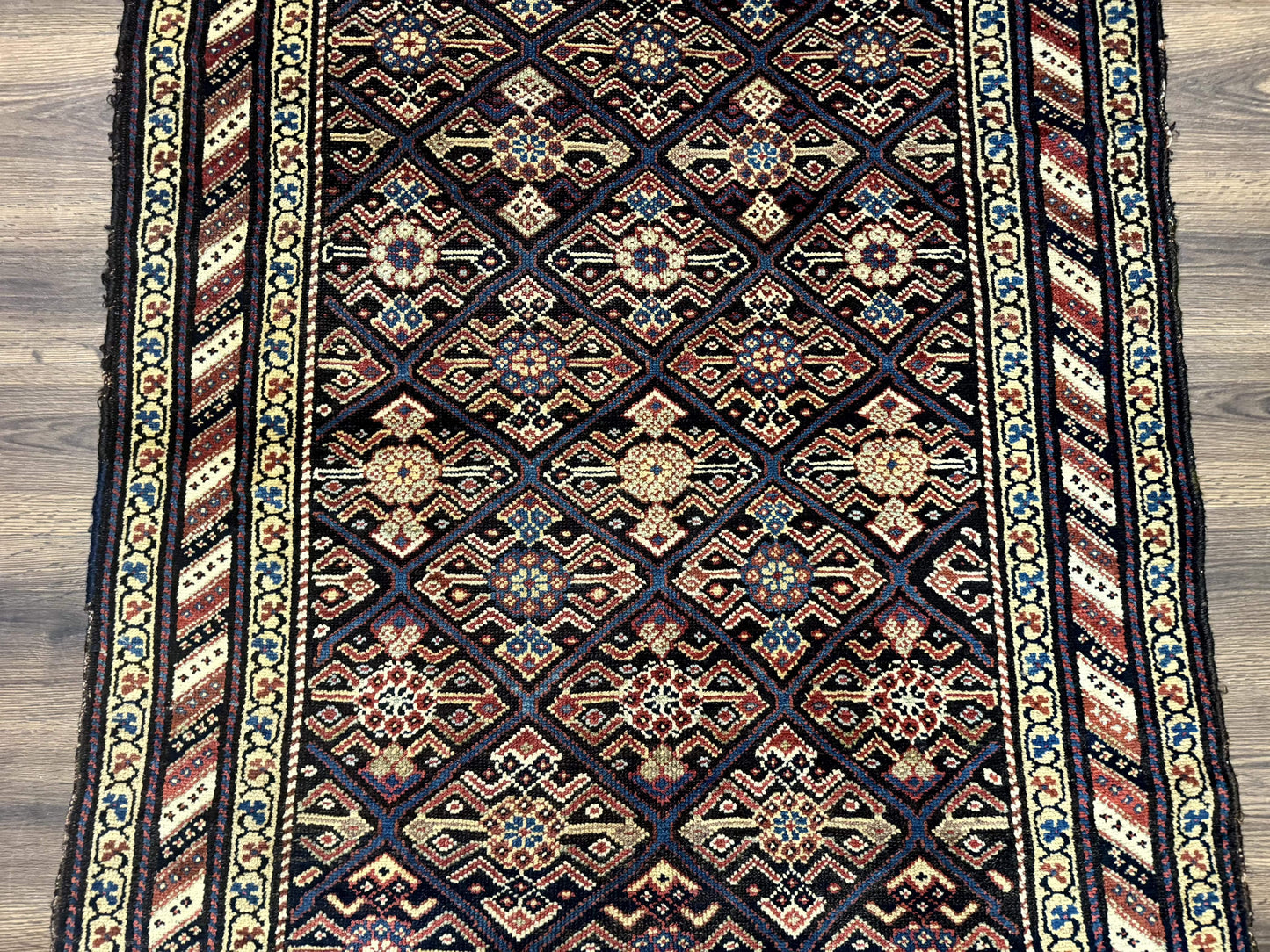 Antique Persian Wide Runner Rug 4x9, Kurdish Rug, Panel Design, Rainbow Border, Rare Tribal Rug - Nuvé
