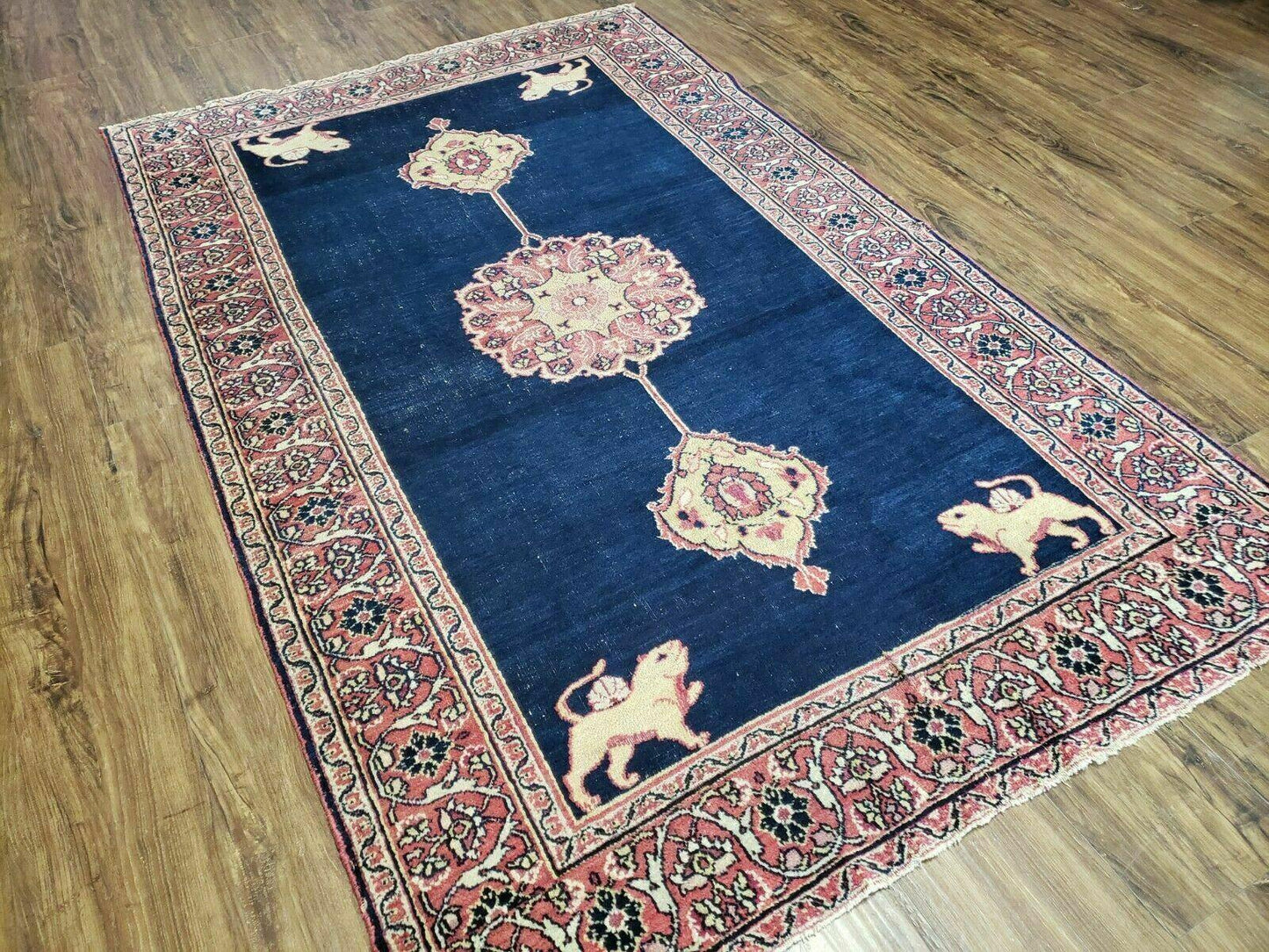 4' X 6' Antique Handmade Turkish Ghiordes Wool Rug Veg Dyes Organic Lion Nice - Nuvé