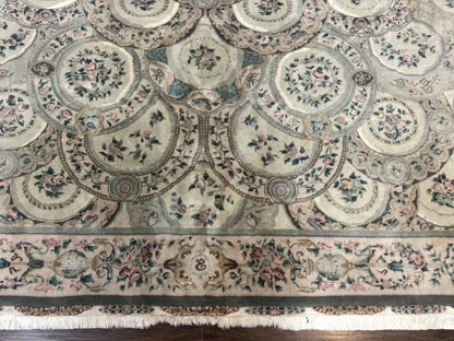 Pak Persian Rug 9x12, Wool with Silk Highlights, European Design, Floral, Green - Nuvé