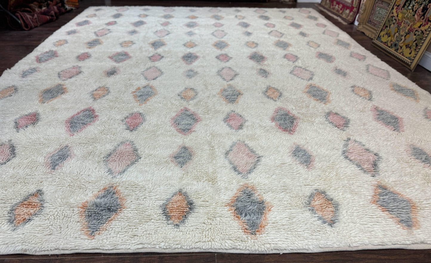 Large Modern Contemporary Indian Shag Rug 11x14, Ivory, Handmade Wool Carpet - Nuvé