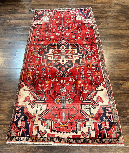 Antique Persian Tribal Rug 4 x 8, Geometric Medallion, Boho Rug, Wool Handmade Rug, Red 4x8 Rug, Persian Hamadan Rug - Nuvé