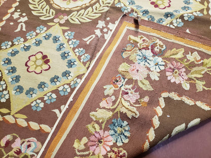 Aubusson Rug 6 x 9 Flat Weave Area Carpet European Design Flowers New Brown Rug Handmade Wool Hand-Knotted Aubusson Weave Medium Rug 6x9 - Nuvé