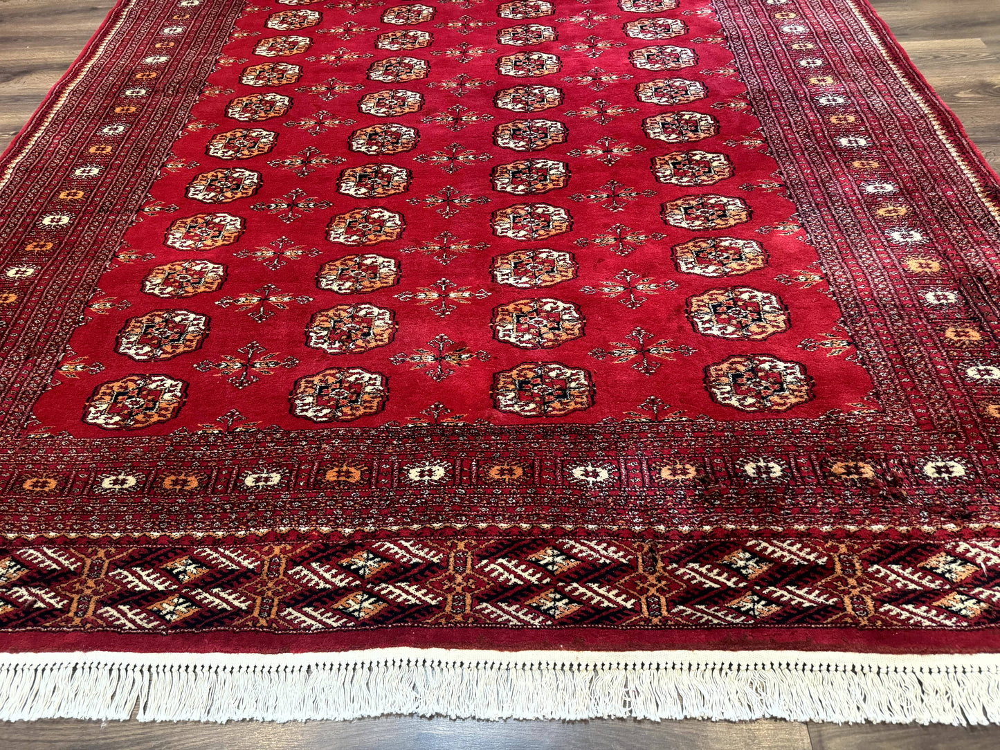 Red Turkoman Bokhara Rug 8x11, Pakistani Turkmen Carpet, Vintage Traditional Area Rug - Nuvé